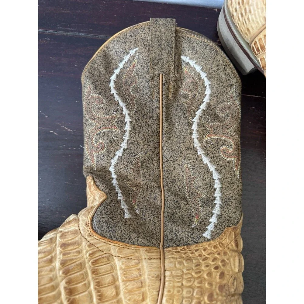 Gran Rider Croc Print Western Cowboy Boots Tan Brown Men’s 8.5 Made Mexico